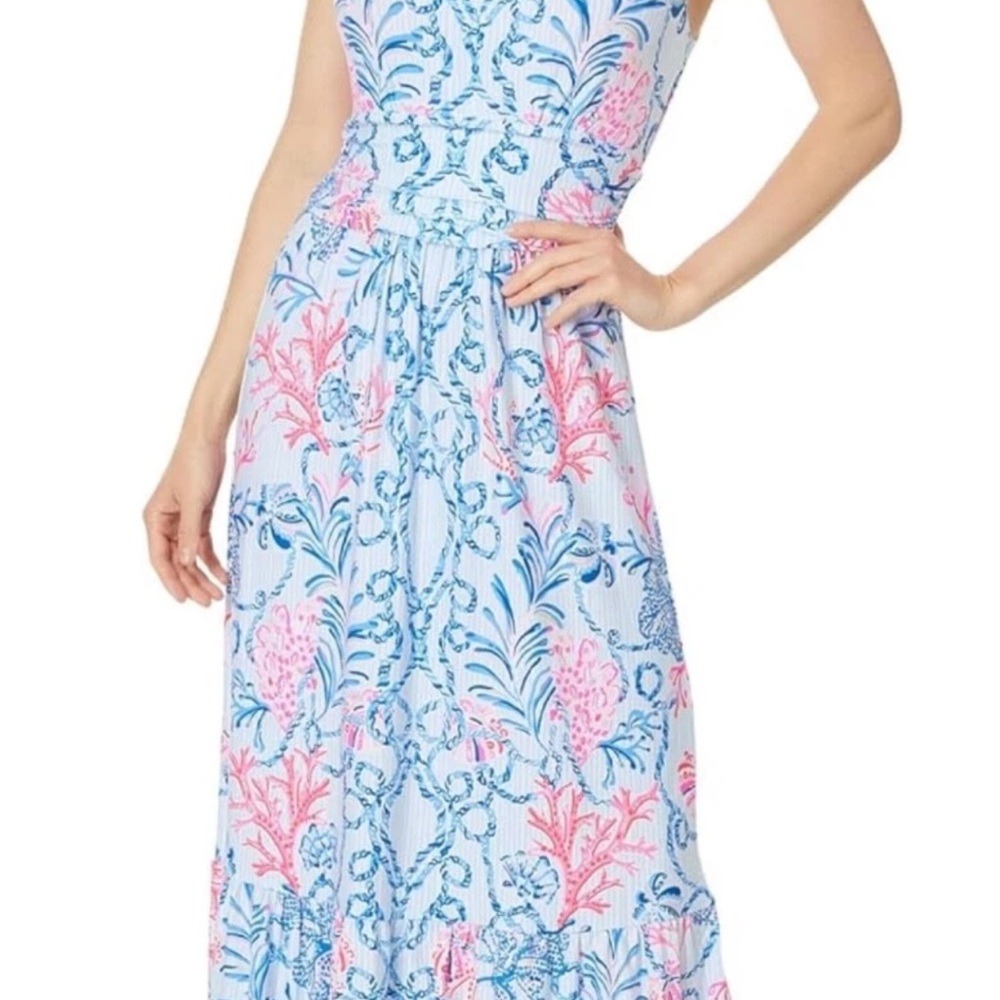 Lilly Pulitzer Blue and Pink Floral Maxi Dress
